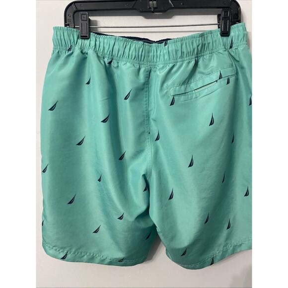 Men’s Nautica Swim Shorts Trunks With Mesh Lining Sailboats Draw String M Teal - Picture 2 of 5